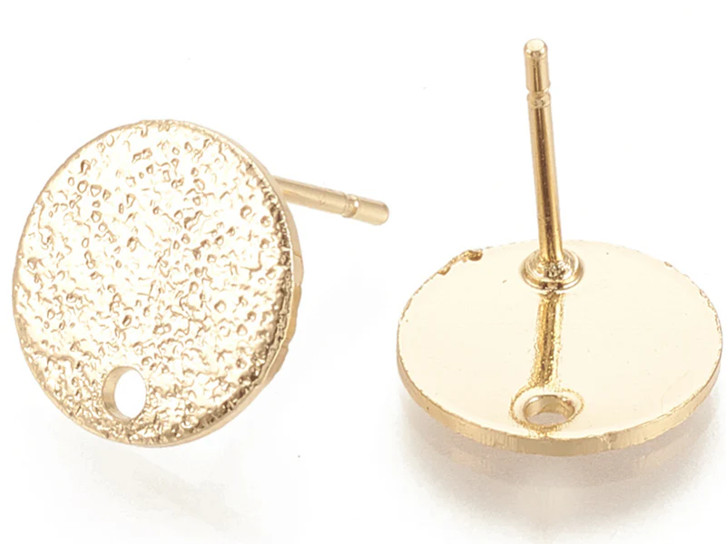 Paire de puces d'oreilles rond martelé - Doré a l'or fin 18K - 10 mm - Image 2
