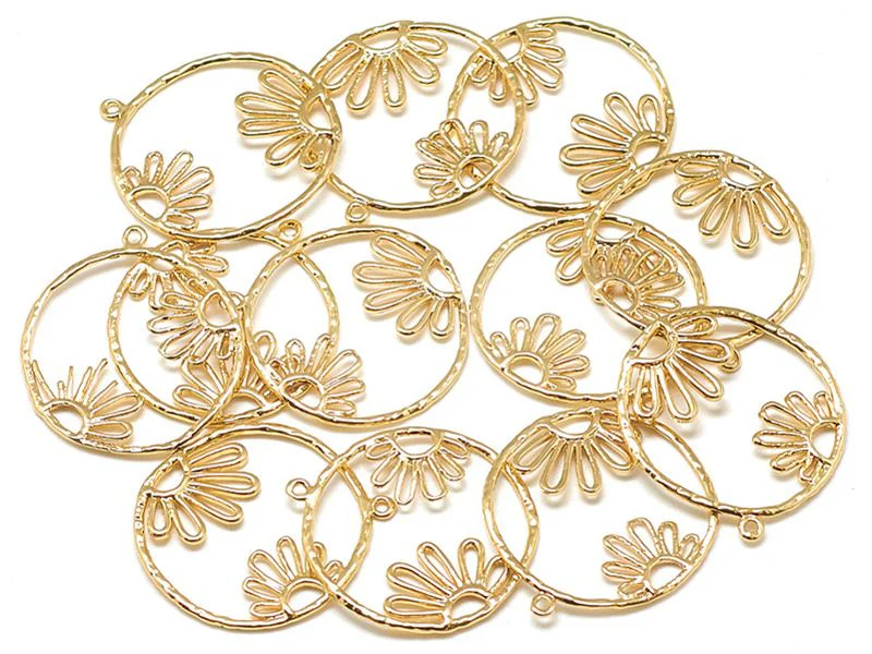 Pendentif cercle avec fleur - doré à l'or fin 18k - 27,5 mm - Image 3