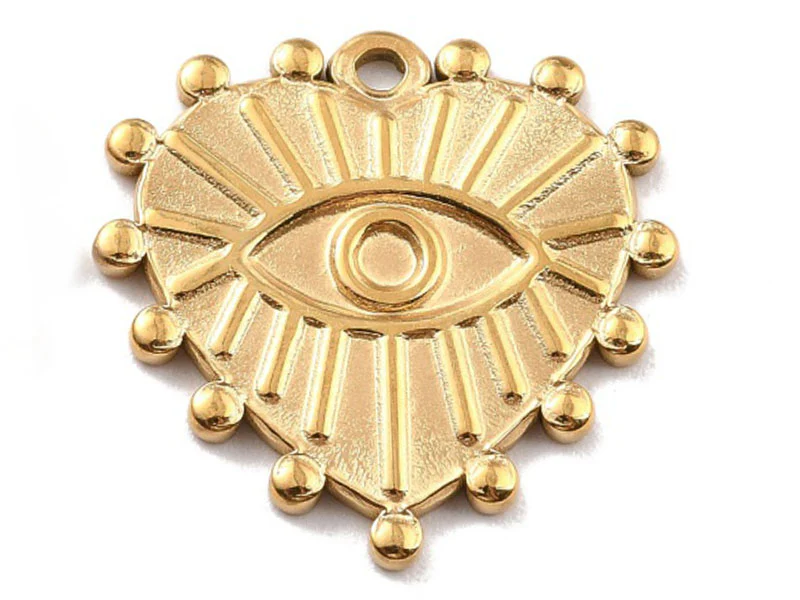 Pendentif cœur oeil - Doré à l'or fin 24K - 19 x 20 mm