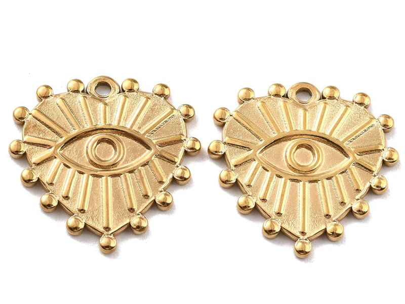 Pendentif cœur oeil - Doré à l'or fin 24K - 19 x 20 mm - Image 3