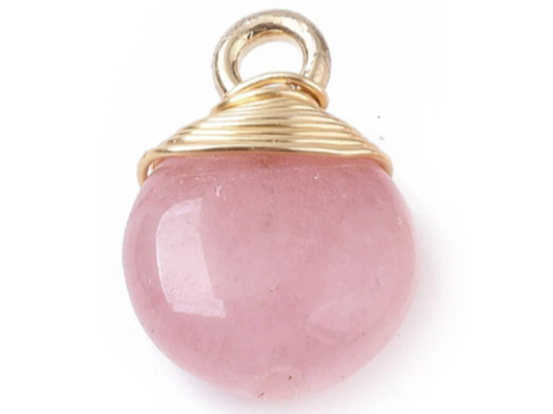 Pendentif en pierre naturelle - Jade Rose - rond - 15 x 11 mm