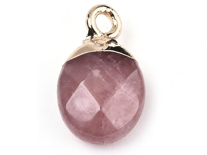 Pendentif en pierre naturelle -  quartz cerise - ovale - 15 x 8 mm