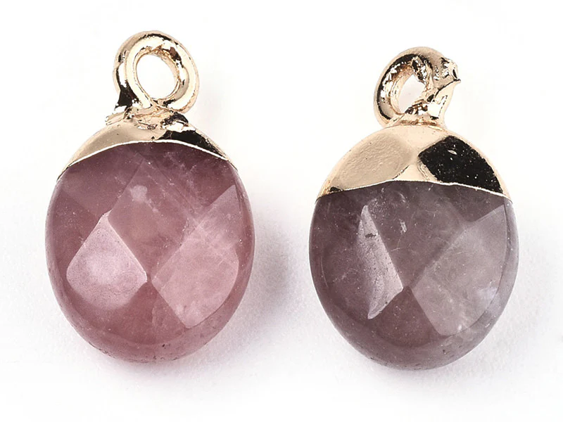 Pendentif en pierre naturelle -  quartz cerise - ovale - 15 x 8 mm - Image 2