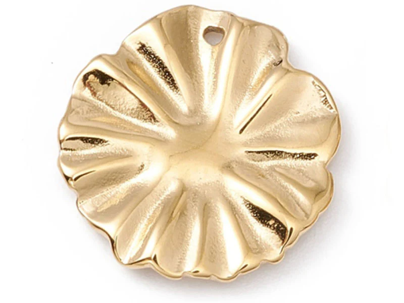 Pendentif feuille de lotus - Doré à l'or fin 24K - 13 x 12 mm
