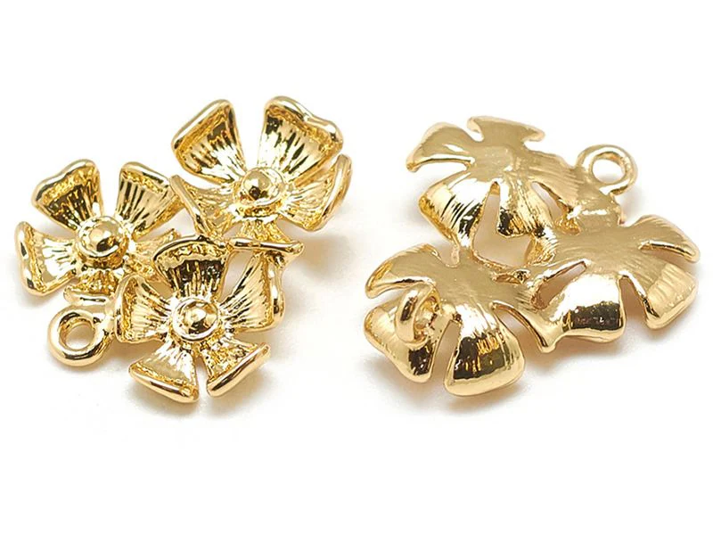 Pendentif fleurs - doré à l'or fin 18k - 18 mm - Image 2