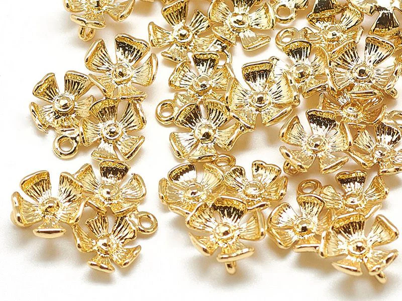 Pendentif fleurs - doré à l'or fin 18k - 18 mm - Image 3