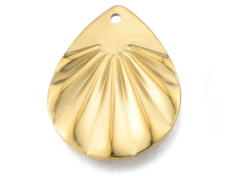 Pendentif goutte froissée - Doré à l'or fin 18K - 22 x 17 mm