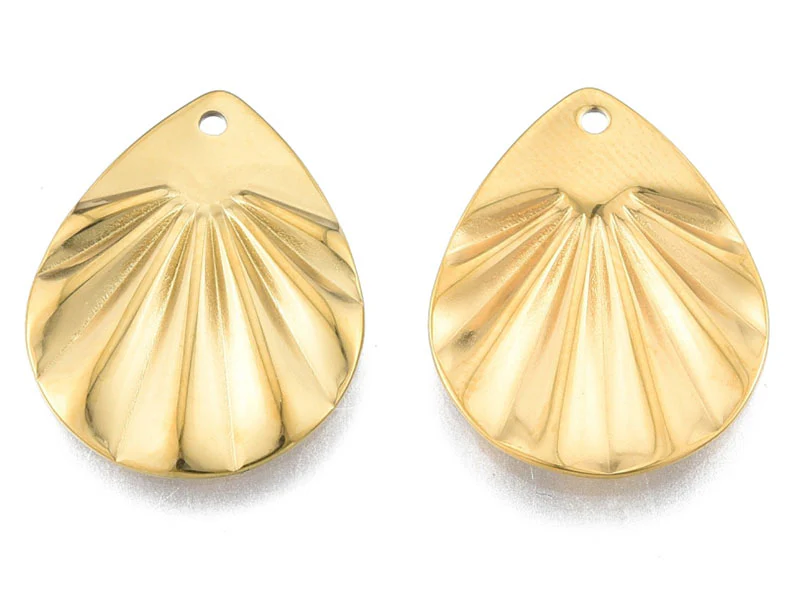 Pendentif goutte froissée - Doré à l'or fin 18K - 22 x 17 mm - Image 2