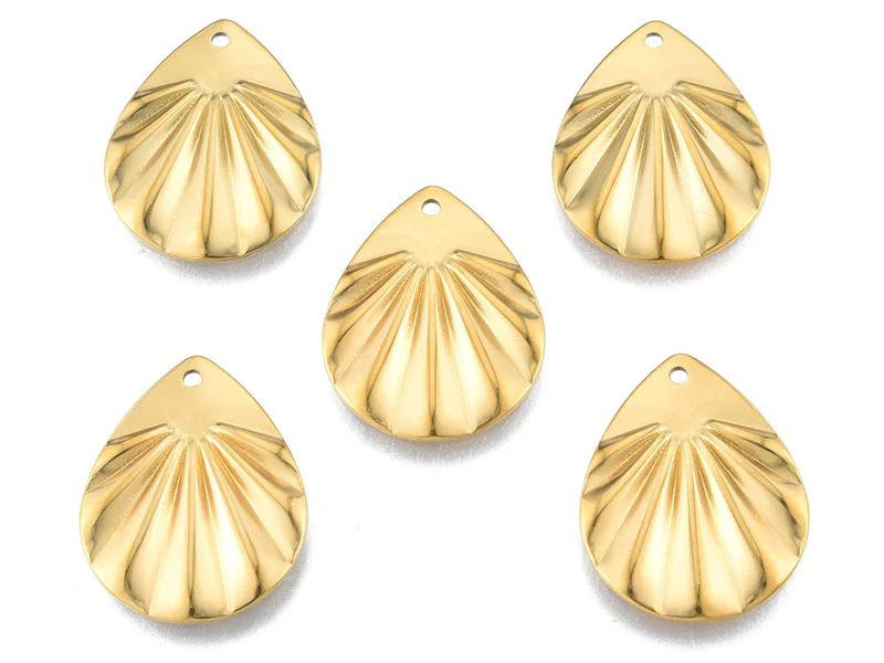 Pendentif goutte froissée - Doré à l'or fin 18K - 22 x 17 mm - Image 3
