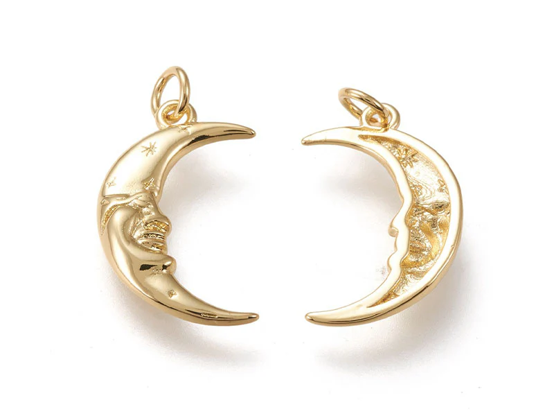 Pendentif lune - Doré à l'or fin 18k - 20 mm - Image 2