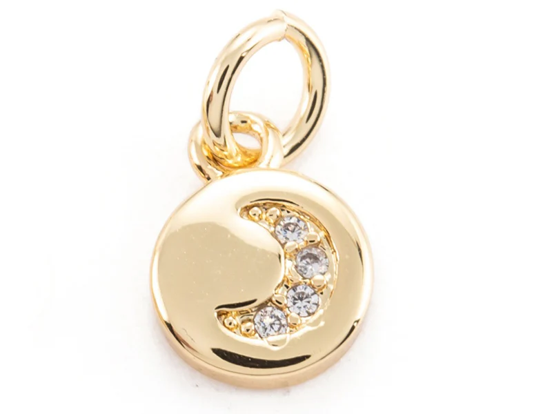 Pendentif lune perles de zircone - Doré à l'or fin 18k sans nickel - 9 mm
