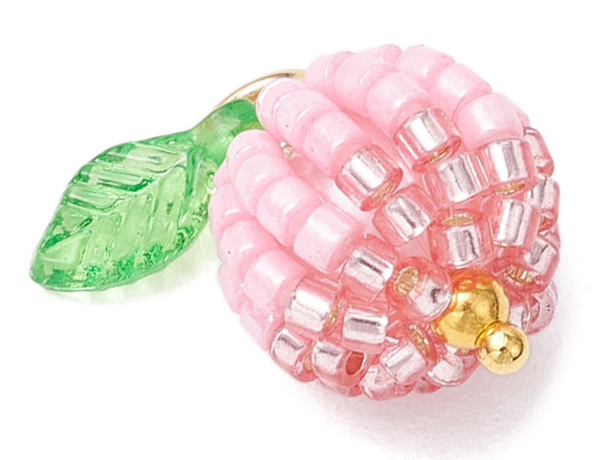 Pendentif pomme rose en perles de rocaille nacrées - Image 3