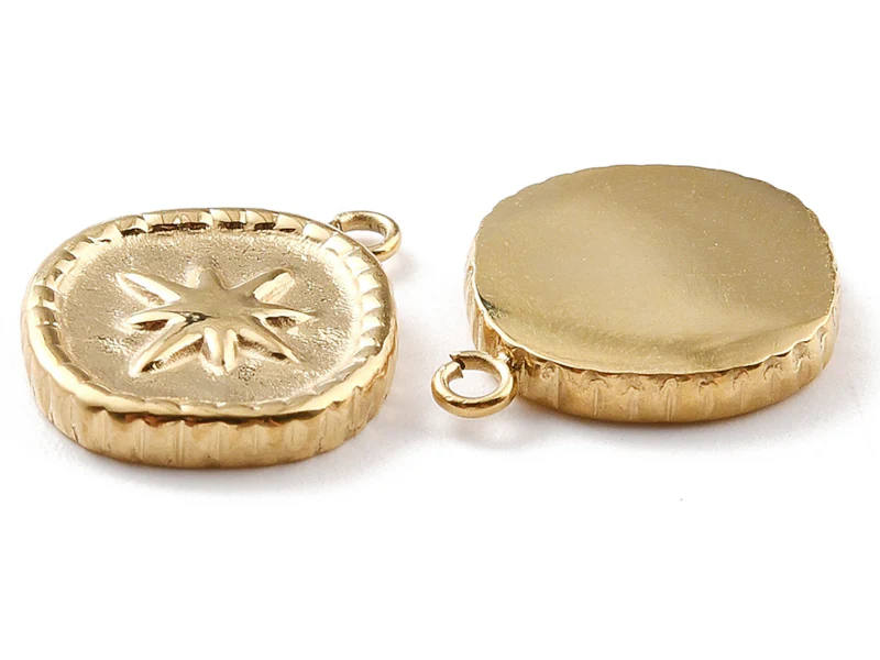 Pendentif rond avec étoile du nord - 17 x 13 mm - doré à l'or fin 24K - Image 4