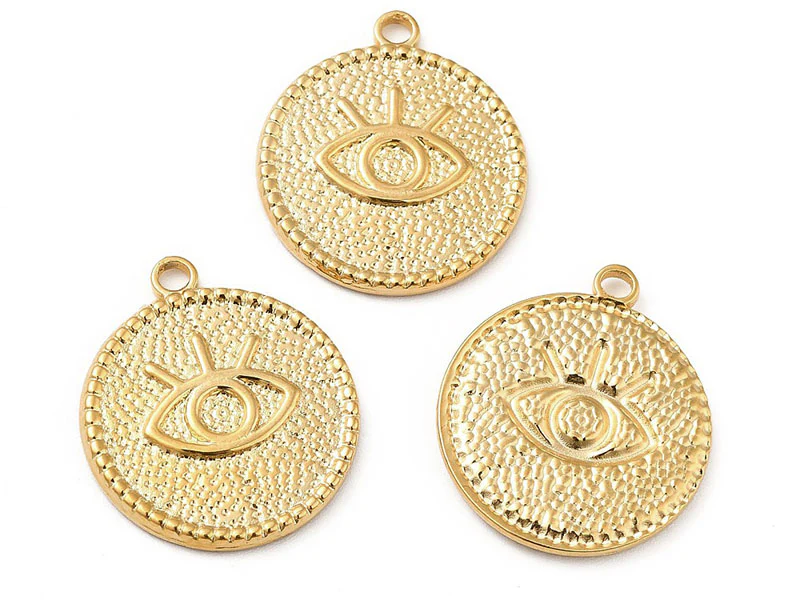 Pendentif rond avec œil - Doré à l'or fin 18k - 22 x 19 mm - Image 2