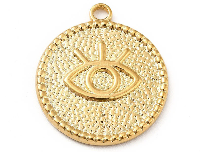 Pendentif rond avec œil - Doré à l'or fin 18k - 22 x 19 mm - Image 3