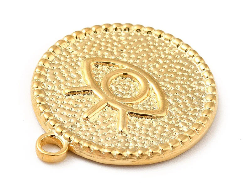 Pendentif rond avec œil - Doré à l'or fin 18k - 22 x 19 mm - Image 4