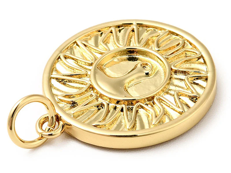 Pendentif rond doré à l'or fin 18K - Soleil ethnique - 18 x 16 mm - Image 2
