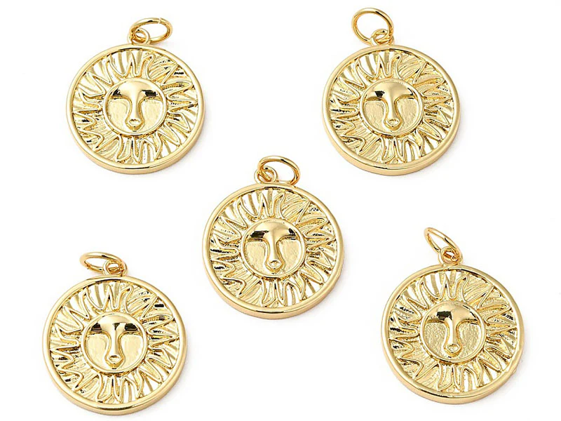Pendentif rond doré à l'or fin 18K - Soleil ethnique - 18 x 16 mm - Image 3