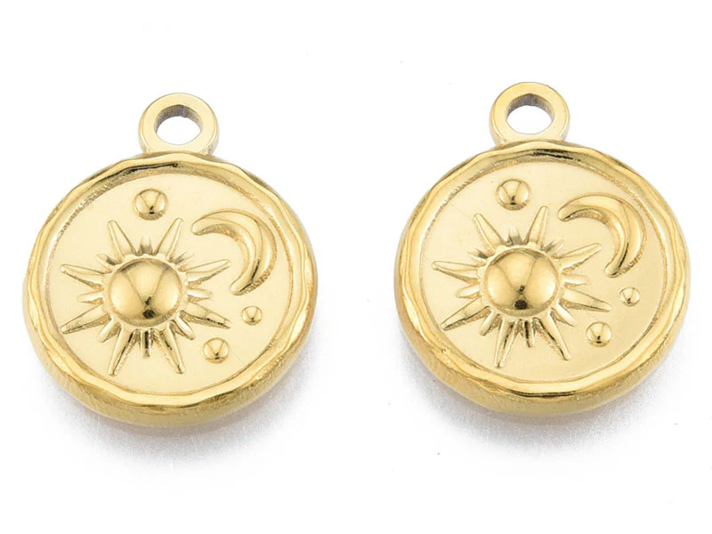 Pendentif rond soleil et lune doré à l'or fin 18K  - 19 x 15 mm - Image 3