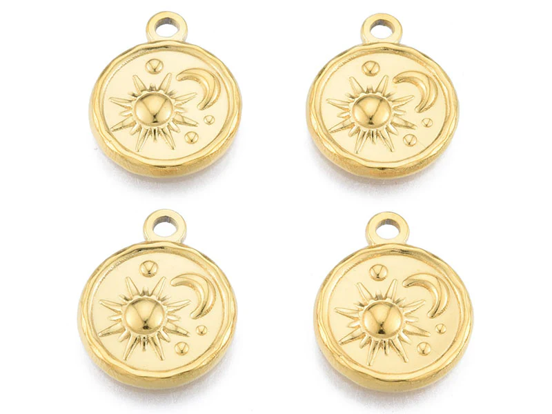 Pendentif rond soleil et lune doré à l'or fin 18K  - 19 x 15 mm - Image 4