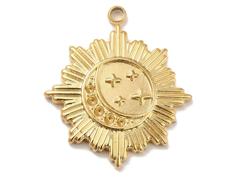 Pendentif soleil et étoile astro - Doré à l'or fin 18k - 21 x 18 mm