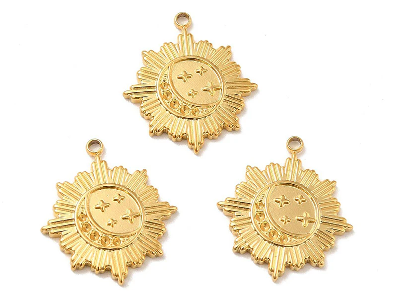 Pendentif soleil et étoile astro - Doré à l'or fin 18k - 21 x 18 mm - Image 3