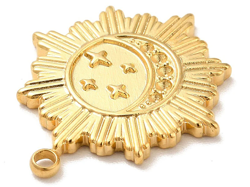 Pendentif soleil et étoile astro - Doré à l'or fin 18k - 21 x 18 mm - Image 4
