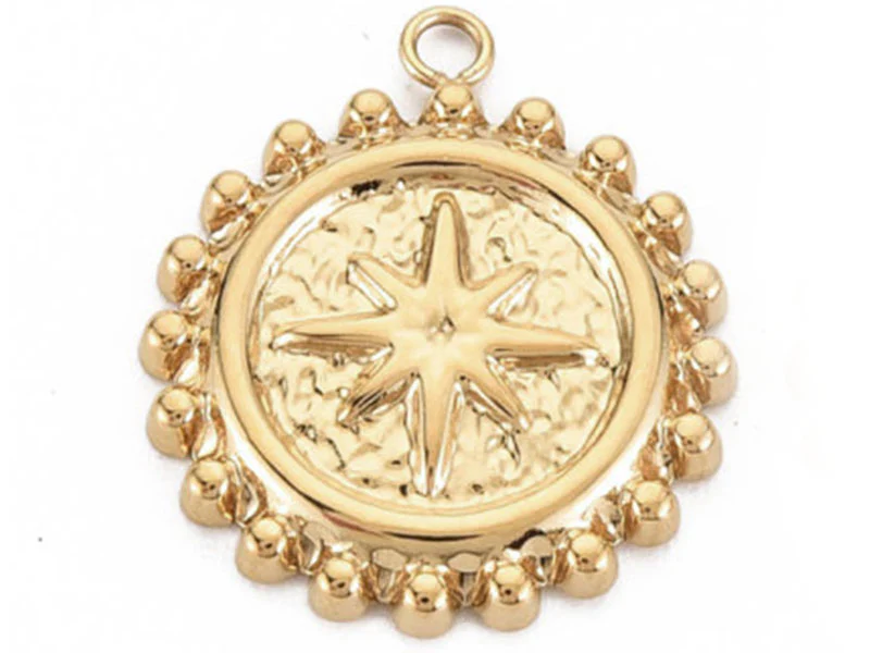 Pendentif texturé petite étoile astro - doré à l'or fin 14K - 18 x 15 mm