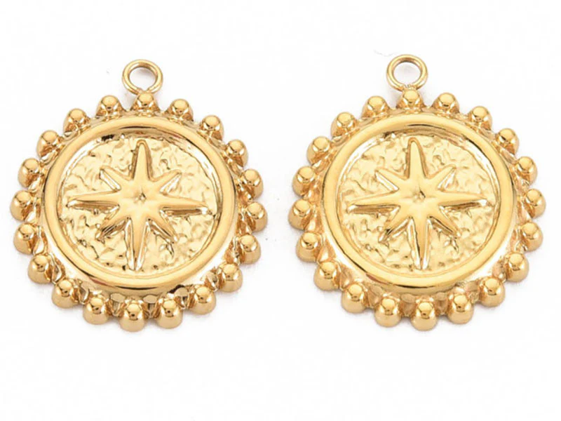 Pendentif texturé petite étoile astro - doré à l'or fin 14K - 18 x 15 mm - Image 3