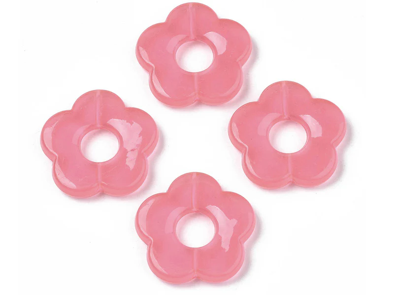 Perle fleur en acrylique rose - 26 mm - Image 3