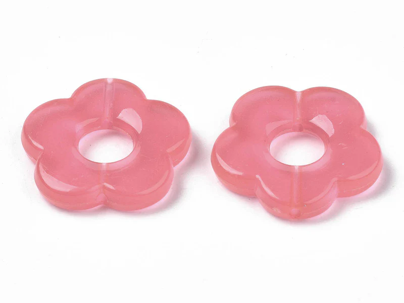 Perle fleur en acrylique rose - 26 mm - Image 4
