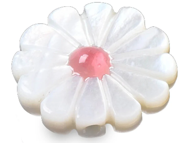 Perle pâquerette à cœur émaillé corail - 12 mm