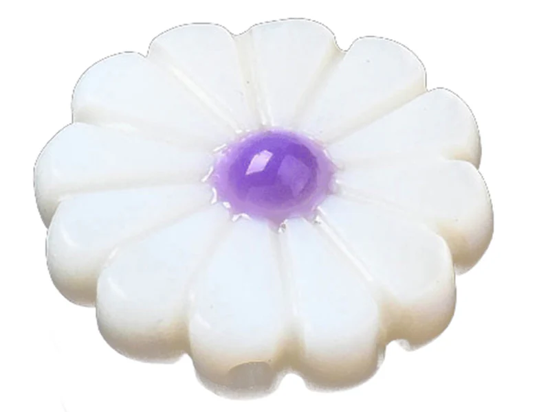 Perle pâquerette à cœur émaillé violet - 12 mm