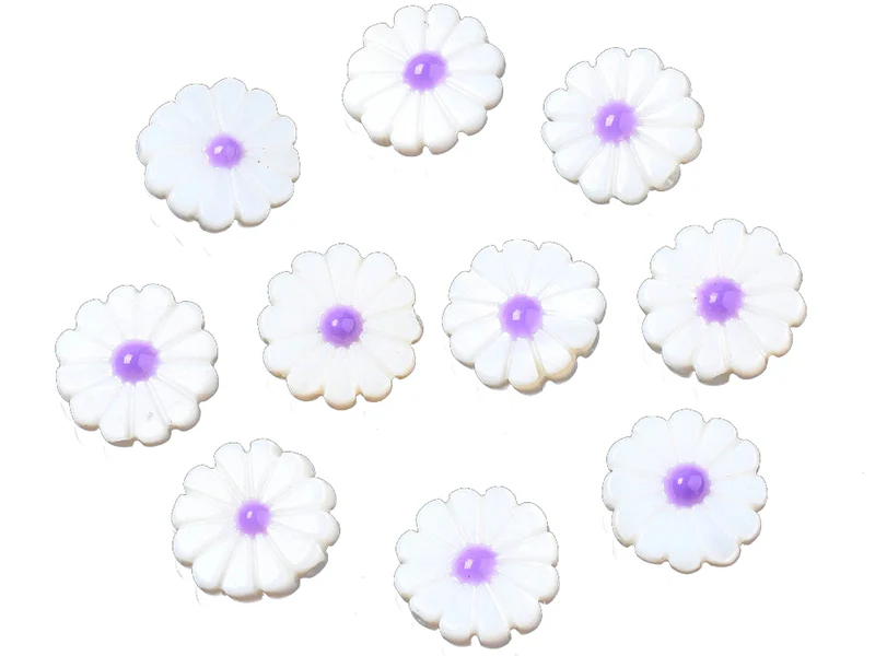 Perle pâquerette à cœur émaillé violet - 12 mm - Image 2