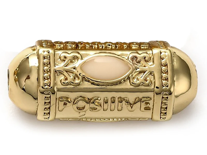 Perle rectangulaire style oriental blanc - Doré à l'or fin 18k - 19 mm