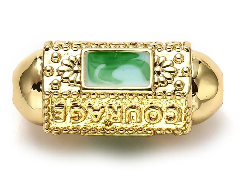 Perle rectangulaire style oriental courage - turquoise - Doré à l'or fin 18k - 20,5 mm