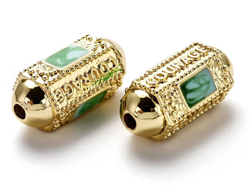 Perle rectangulaire style oriental courage - turquoise - Doré à l'or fin 18k - 20,5 mm - Image 2