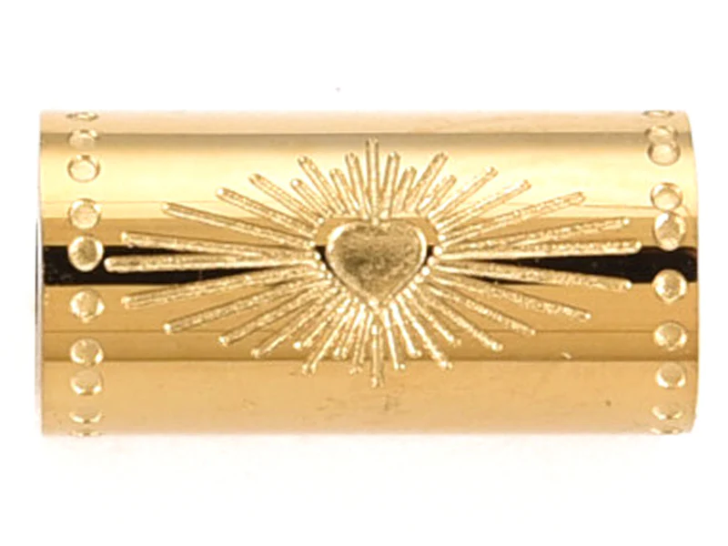 Perle talisman - Colonne avec cœur - Doré à l'or fin 14 K - 12 mm - Image 2