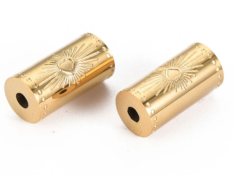 Perle talisman - Colonne avec cœur - Doré à l'or fin 14 K - 12 mm - Image 4