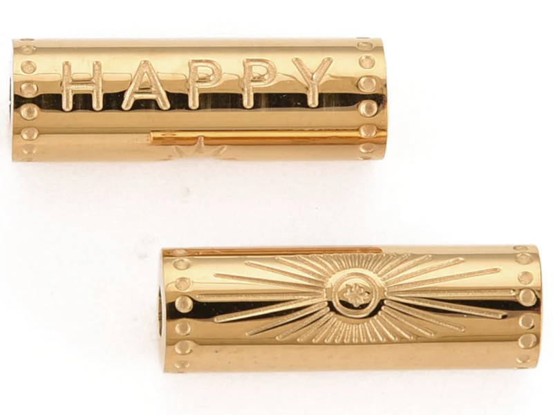 Perle talisman - colonne Happy - doré à l'or fin 14 K - 15 mm