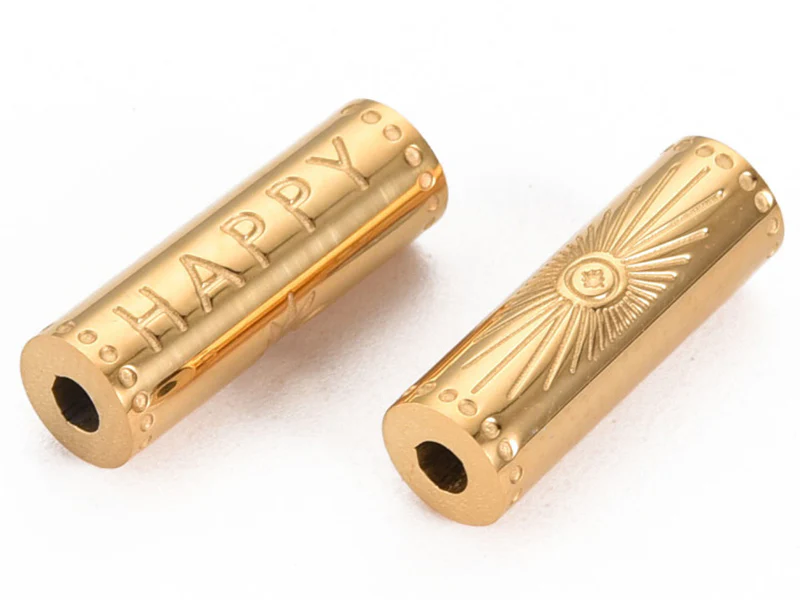 Perle talisman - colonne Happy - doré à l'or fin 14 K - 15 mm - Image 2