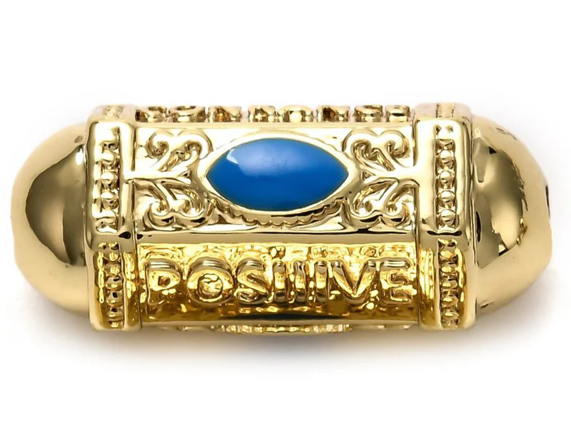 Perle talisman - Doré à l'or fin 18 K - émaillée bleu - 19 mm
