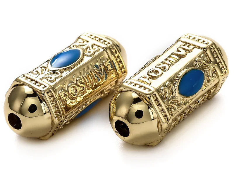 Perle talisman - Doré à l'or fin 18 K - émaillée bleu - 19 mm - Image 2