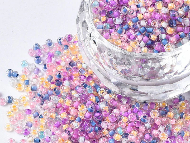 Perles de rocailles transparentes en tube - Mélange arc-en-ciel parme rosé - 2 mm - Image 4