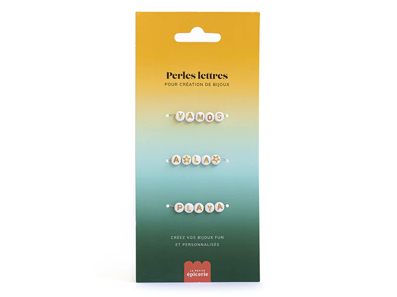 Perles lettres 3 mots pour bracelet Ă personnaliser - Vamos, A la et Playa