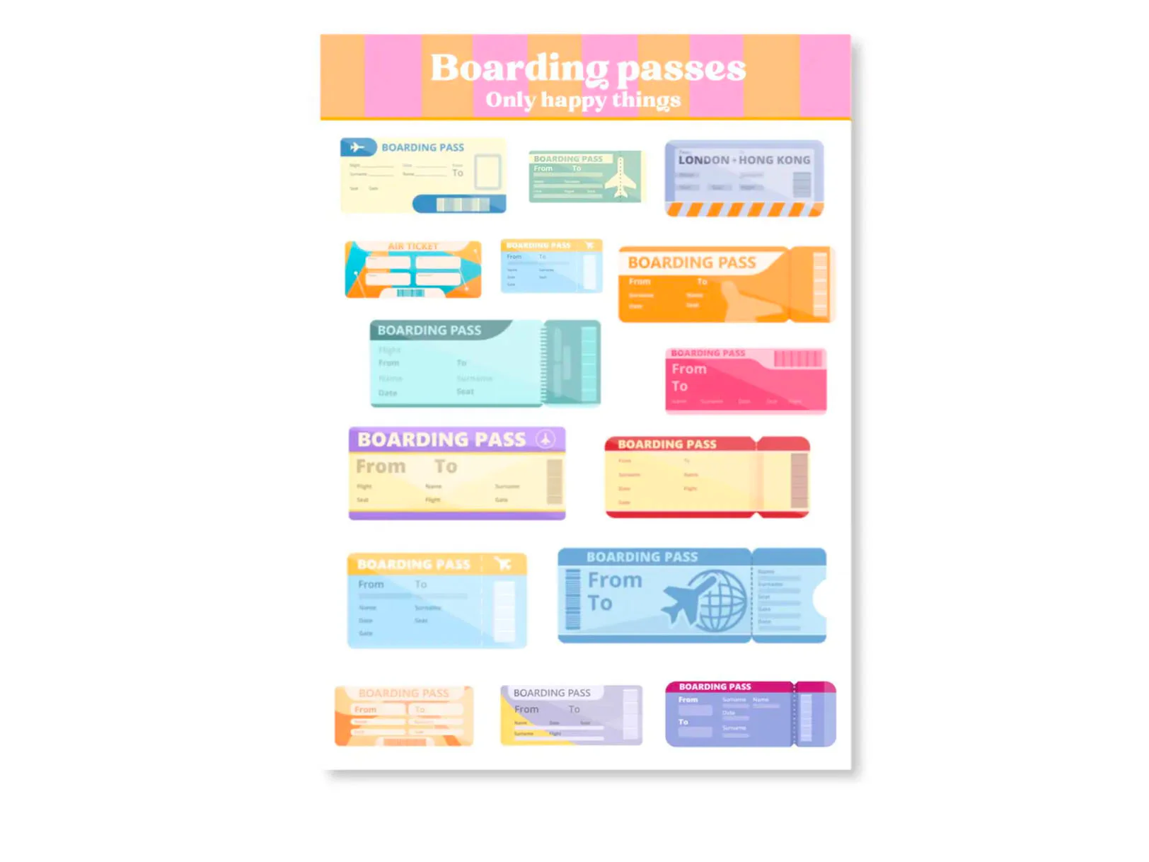 Planches d'autocollants - Cartes d'embarquement A6