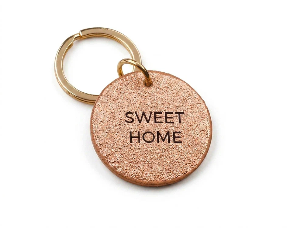 Porte clé SWEET HOME cuir rond rose gold - Les Cléias
