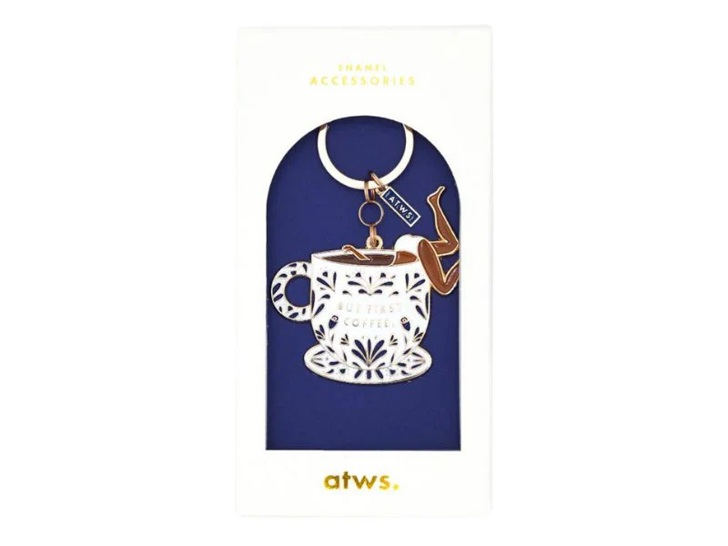 Porte-clés en émail But First Coffee - ATWS