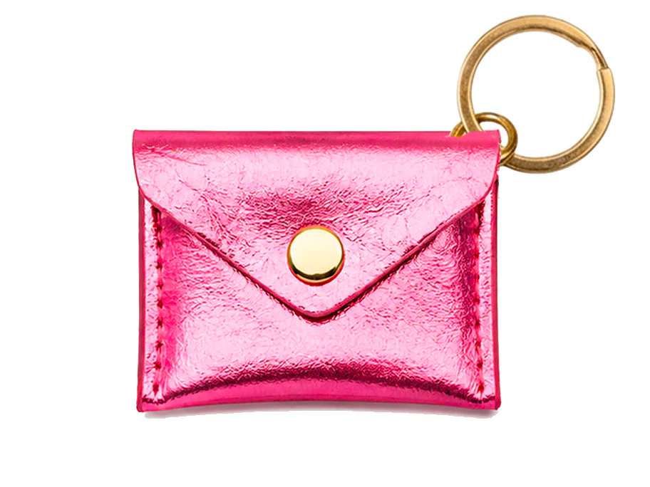 Porte-clés Mini Enveloppe en cuir - Rose cyclamen