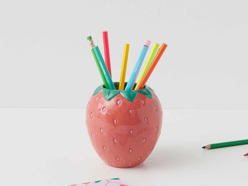 Pot à crayons en céramique fraise - Image 3